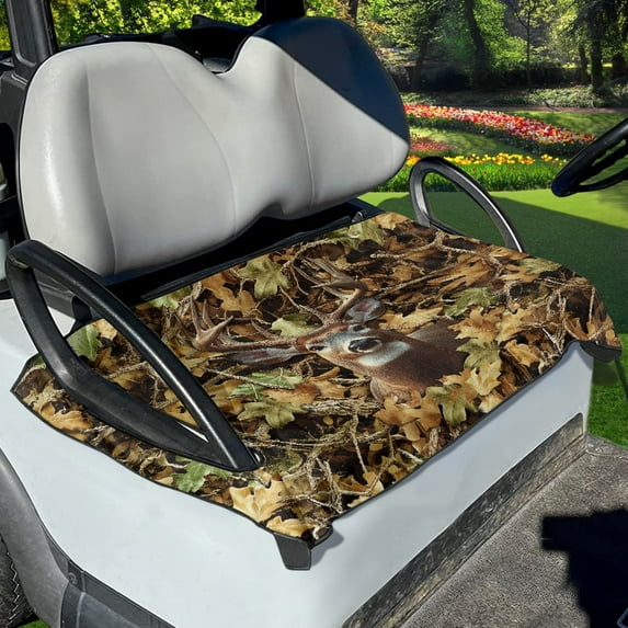 Renewold Golf Cart Seat Cover Lightweight Soft Golf Cart Seat Blanket Keeps Seat Cool and Comfort Fits for Most 2-Seat Golf Carts, Deer Camo Hunting Forest