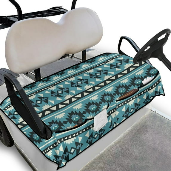 Renewold Golf Cart Seat Cover with Pockets Soft Breathable Quick Dry Golf Cart Towel Blanket Fits for EZGO Yamaha Club Cars and More 2 Person Seats, American Tribal Blue
