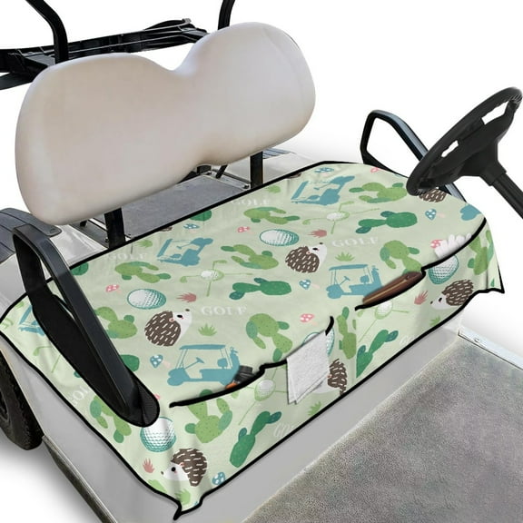 Renewold Golf Cart Seat Cover with Pockets Soft Breathable Quick Dry Towel Blanket Fits for EZGO Yamaha Club Cars and More 2 Person Seats, Hedgehog Cactus Golf Ball Green