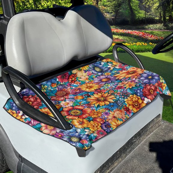 Renewold Golf Cart Seat Cover Portable Golf Cart Accessories Keeps Seat Comfortable and Clean Universal Fit for Most Golf Carts, Tropical Flower Gold