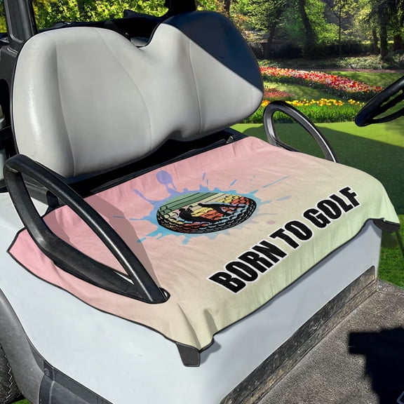 Renewold Golf Cart Seat Cover Portable Golf Cart Seat Blanket Easy to Install Suitable for 2/4 Person Seats Club Car Golf Cart, Born to Golf Pink Gradient