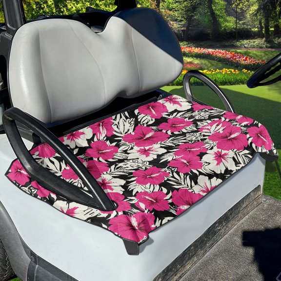 Renewold Golf Cart Seat Cover Portable Golf Cart Seat Blanket Easy to Install Suitable for 2/4 Person Seats Golf Cart Club Car, Tropical Hibiscus Pink