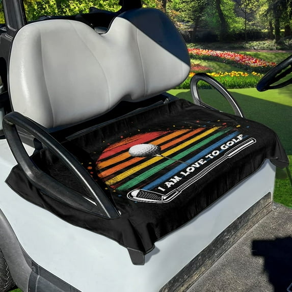 Renewold Golf Cart Seat Cover Portable Golf Cart Seat Blanket Easy to Install Suitable for 2/4 Person Seats Golf Cart Club Car, Love Golf Colorful