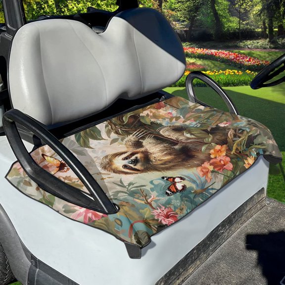 Renewold Golf Cart Seat Cover Portable Golf Cart Seat Blanket Easy to Install Suitable for 2/4 Person Seats Golf Cart Club Car, Sloth Flower