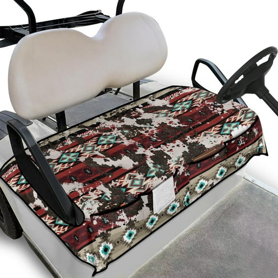 Renewold Golf Cart Seat Cover Quick Dry Comfort Golf Cart Towel Blanket with Pockets Keeps Seat Cool and Clean Fit for All Weather, 52" x 32", American Tribal Cow Print Red