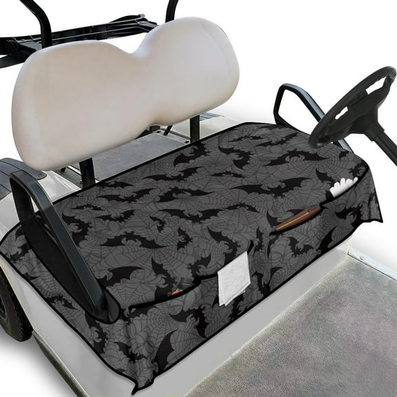 Renewold Golf Cart Seat Cover Quick Dry Sport Golf Seat Towel Blanket with 4 Pockets Universal Fit for Most 2 Person Club Car for Men Women, Halloween Bat Spider Web Gray