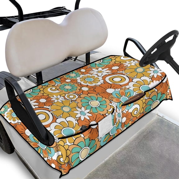 Renewold Golf Cart Seat Cover Quick Dry Washable Golf Cart Seat Blanket with Pockets for All Weather Universal Fit for EZGO Yamaha Club Cars, 52 x 32 Inch, Hippie Flower Yellow