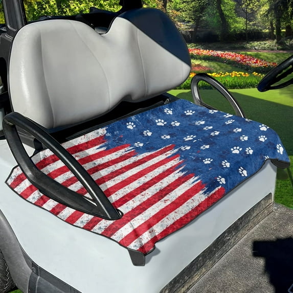 Renewold Golf Cart Seat Cover Soft Golf Blanket Accessories 4th of July Patriotic Decor Suitable for EZGO Yamaha Club Cars and More 2-Seat Golf Cart, American Flag Paw