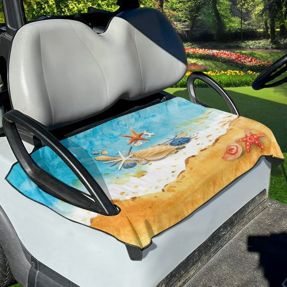 Renewold Golf Cart Seat Cover Soft Golf Cart Seat Towel Blanket Fits for EZGO Yamaha Club Cars and More 2-Seat Golf Cart, Beach Conch Starfish