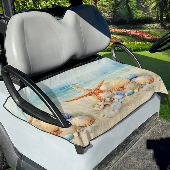 Renewold Golf Cart Seat Cover Soft Golf Cart Seat Towel Blanket Fits for EZGO Yamaha Club Cars and More 2-Seat Golf Cart, Beach Starfish Seashell