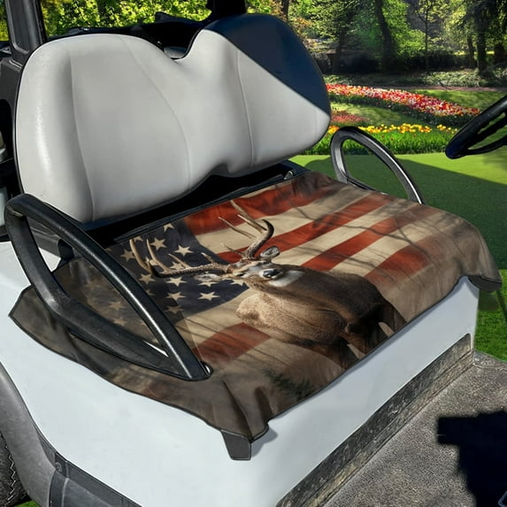 Renewold Golf Cart Seat Cover Soft Golf Cart Seat Towel Blanket Fits for EZGO Yamaha Club Cars and More 2-Seat Golf Cart, Deer American Flag