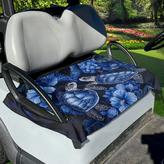 Renewold Golf Cart Seat Cover Soft Golf Cart Seat Towel Blanket Universal Fit for EZGO Yamaha Club Cars and More 2-Seat Golf Cart, Sea Turtle Hibiscus Blue