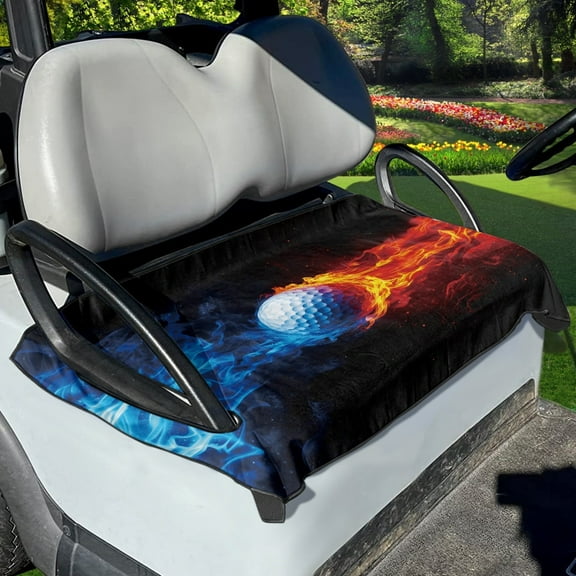 Renewold Golf Cart Seat Cover Universal Golf Cart Seat Blanket Keeps Cool and Clean for All 2-Seat Golf Carts, 52.36 x 32.28 Inch, Golf Ball Flame