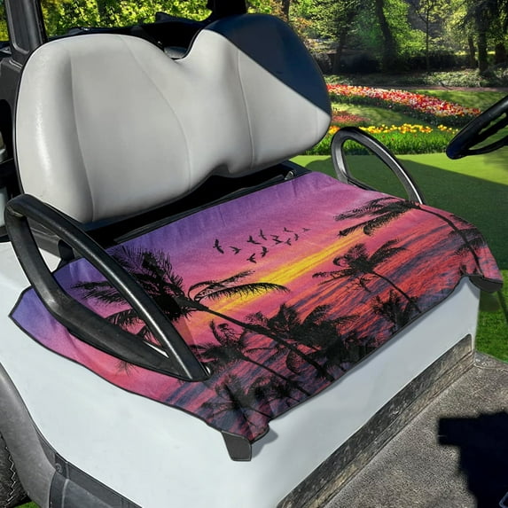Renewold Golf Cart Seat Cover Universal Golf Cart Seat Blanket Suitable for EZGO Yamaha Club Cars and More 2-Seat Golf Cart, Hawaiian Palm Tree Bird Pink