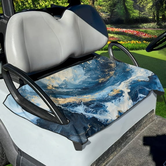 Renewold Golf Cart Seat Cover Universal Golf Cart Seat Blanket Suitable for EZGO Yamaha Club Cars and More 2-Seat Golf Cart, Marble Blue White