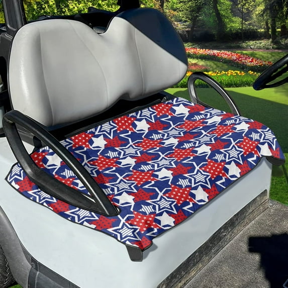 Renewold Golf Cart Seat Cushion Cover Portable Sport Golf Blanket Keeps Seat Comfort and Clean 4th of July Patriotic Decor Universal Fit for Most Golf Carts, American Flag Star Blue