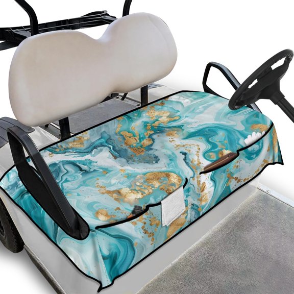 Renewold Golf Cart Seat Protector Sweat Absorption Comfort Golf Cart Seat Towel Blanket with Pockets Universal Fits for 2 Person Club Car, 52" x 32", Marble Teal Gold