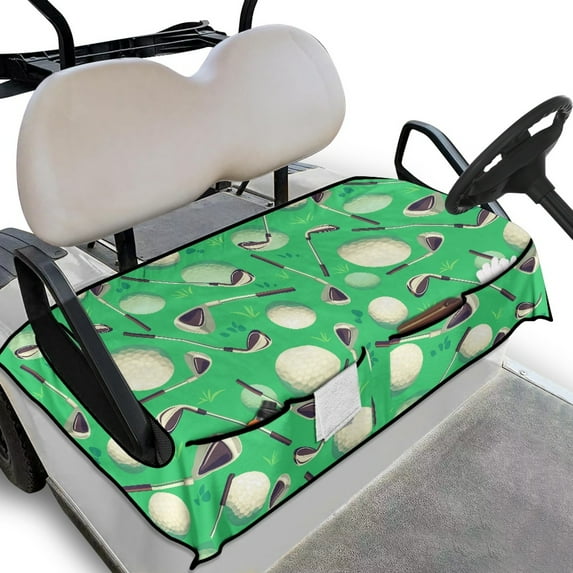 Renewold Golf Cart Seat Protector Sweat Absorption Comfort Seat Towel Blanket with Pockets Universal Fits for 2 Person Club Car, 52" x 32", Golf Ball Club Green