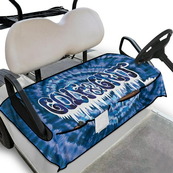 Renewold Golf Grit Tie-Dye Blue Golf Cart Seat Cover with Front Pockets Soft Quick Dry Towel Blanket Accessories for Summer Universal Fit for Most 2-Seats EZGO/Club Car/Yamaha