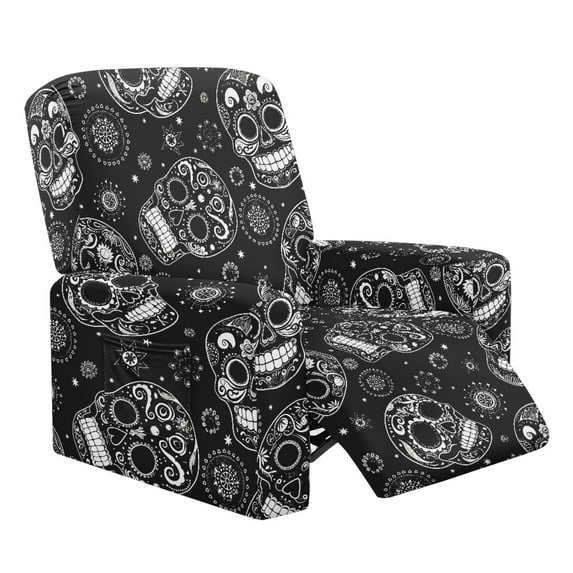 Renewold Gothic Skull Black Recliner Couch Cover Wear Resistant Reclining Couch Cover 4 Pieces Stretch Recliner Slipcover Breathable Furniture Protector Home Decor