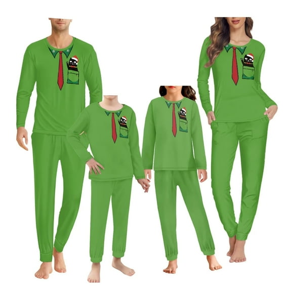 Renewold Green Clothing Pajama Family Matching Set Christmas Elf Cat Crewneck Loungewear Shirt for Boys Girls 11-12 Years Old 2 Pieces Causal Home Daily Wear T-Shirt