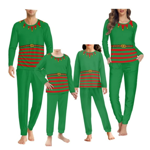 Renewold Green Elf Pajama for Toodlers and Kids 5-6 Years Old Casual Pajamas Family 2 Packs Skin Friendly Loose Fitting Pullover Loungewear Sleep Set for Winter,Christmas Day