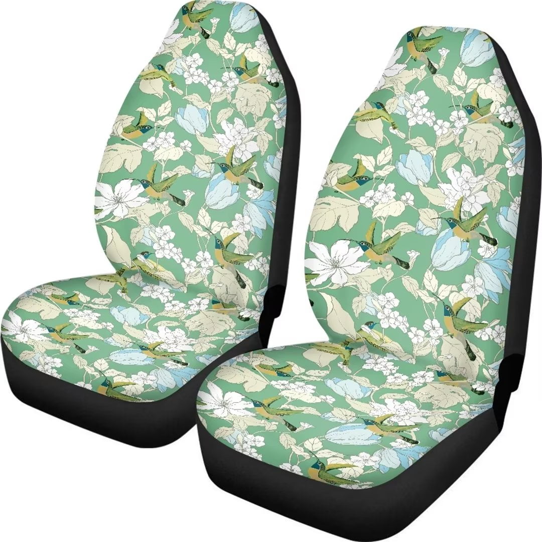 Renewold Green Hummingbird Car Seat Cover White Flower Auto Interior Accessories 2 Pcs Front Seat Cover Elastic Cushion Cover Fit for Auto Truck Van SUV Walmart
