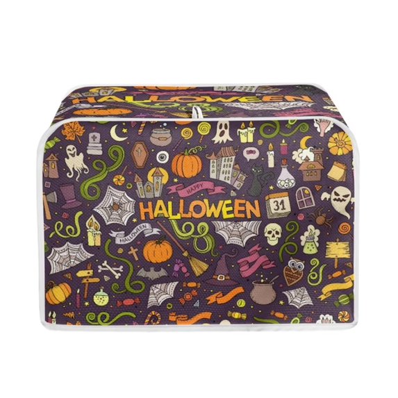 Renewold Halloween 4 Slice Toaster Cover Wide Slot Bread Maker Dust Cover Dirt-Resistant Kitchen Small Appliance Cover,Witch Pumpkin Ghost