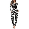 thumbnail image 1 of Renewold Halloween Holiday Pajama for Women Stars Bats Pajama Shirt Tops & Pants Set of 2 Thermal Round Neck Pullover Sleep Wear Skin Friendly Sweatshirt Size 6XL, 1 of 5