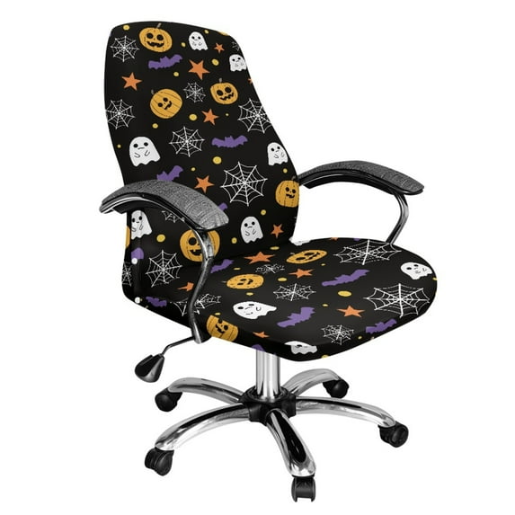 Renewold Halloween Pumpkin Bat Ghost Star Office Computer Chair Cover Anti-slip Protective Boss Rotating Office Chair Cover Desk Chair Protector Cover with Elastic Bottom, L
