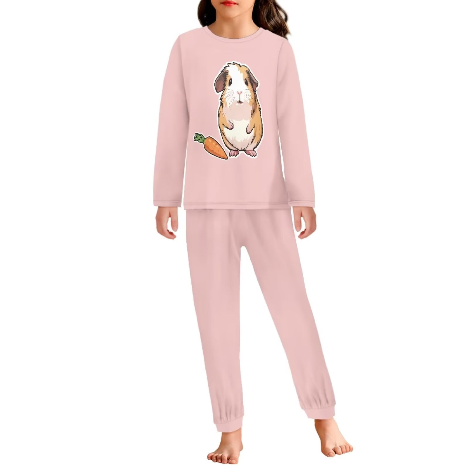 Renewold Hamster Print Pajamas for Teens Girl Elastic Pink Top