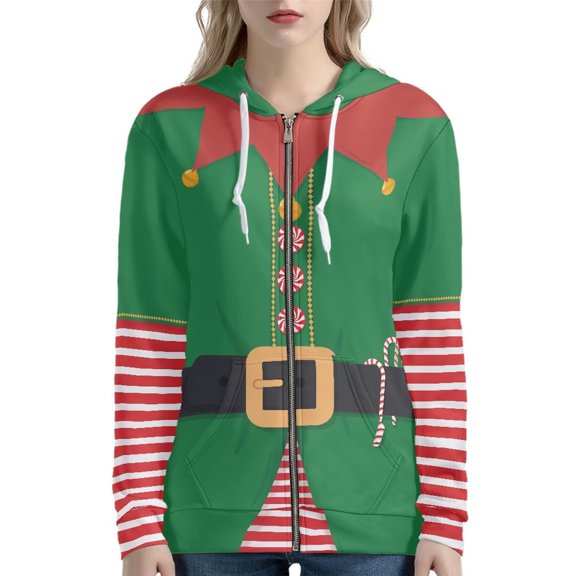 Renewold Happy Christmas Zipper Hoodie Sweatshirts for Women Size 5XL Loose Fit Drawstring Collar Sportwear Elf Graphic Cricket Yoga Clothing Y2K Jackets Outwear