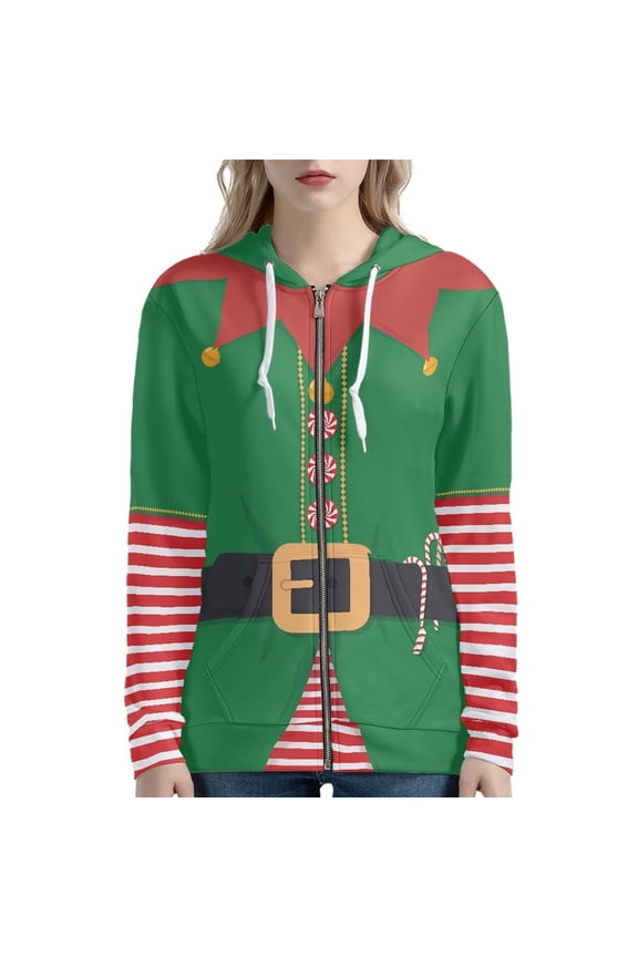 Happy Christmas Zipper Hoodie Sweatshirts for Women Size L Loose Fit Drawstring Collar Sportwear Elf Graphic Cricket Yoga Clothing Y2K Jackets Outwear
