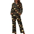thumbnail image 1 of Renewold Happy Thanksgiving Button Pajama Women Sleepwear for Fall Winter Maple Leaves Stars Long Sweatpants Sweatshirt Set of 2 Breathable Scoop Neck Loungewear Pjs Size 2XL, 1 of 6