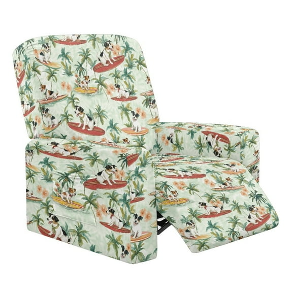 Renewold Hawaii Jack Russell Terrier Extra Large Recliner Cover Soft Thick Sofa Protector 4 Pieces Reclining Sofa Slipcover Recliner Seat Cover with Elastic Bottom and Side Pocket