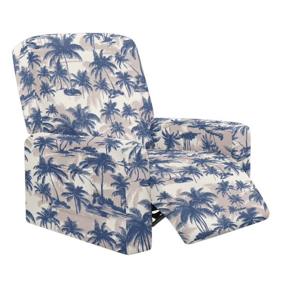 Renewold Hawaii Palm Tree Blue Recliner Seat Cover Comfy Couch Slipcover 4 Pieces Stretch Recliner Chair Cover Fitted Reclining Chair Slipcover with Elastic Bottom and Pocket
