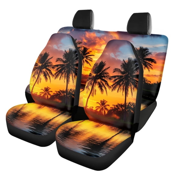 Renewold Hawaiian Palm Tree Gold Sky Car Seat Covers Universal Fit Car Front Seat Protector + Back Bench Cover Full Set Pack of 4, Easy to Install Machine Washable