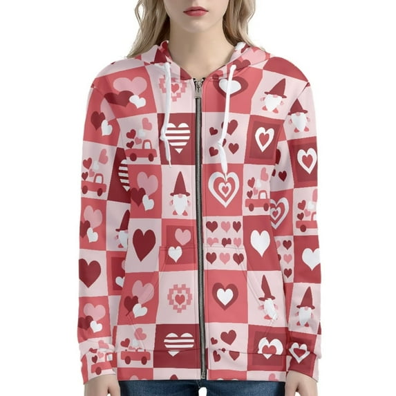 Renewold Heart Truck Graphic Zipper Hoodie Streetwear for Women Size S Valentine's Day Casual Crewneck Long Sleeve Sweatshirts Sports Jacket with Pocket, Buffalo Grid