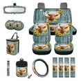 thumbnail image 1 of Renewold Highland Cow Car Seat Cover Set 15 Pack with Steering Wheel Seat Belt Strap Rearview Mirror Cover Garbage Cans Air Vent Pouch Coasters Keychain Wood Grain Sunflower Auto Decor, 1 of 7