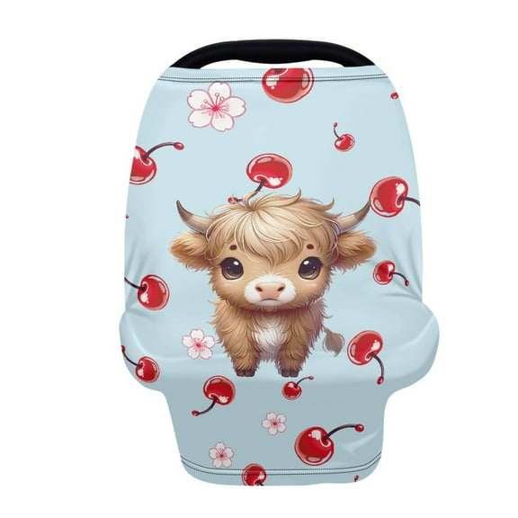 Renewold Highland Cow Cherry Stretchy Baby Car Seat Cover Carseat Canopy for Babies Universal Baby Breastfeeding Stroller High Chair Shopping Cart Cover