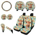 thumbnail image 1 of Renewold Highland Cow Hippie Flower Auto Seat Cover Full Set with Steering Wheel Cover Shift Knob Handbrake Protector Coasters Head Rest Covers Universal Fit Most Cars SUV Sedans, Pack of 11, 1 of 7
