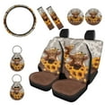thumbnail image 1 of Renewold Highland Cow Sunflower American Tribal Brown Car Seat Cover Set 11 PCS for Men Women, Soft Car Seat Protector with Steering Wheel Seat Belt Cover Cup Holder Key Ring Auto Accessories Decor, 1 of 7