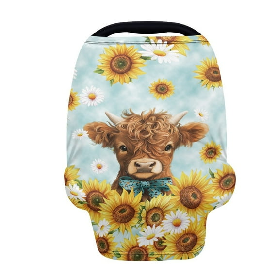 Renewold Highland Cow Sunflower Daisy Car Seat Covers for Boys Girls, Nursing Cover Carseat Canopy Baby Breastfeeding Cover Multi-use Nursing Scarf Infant Stroller Cover