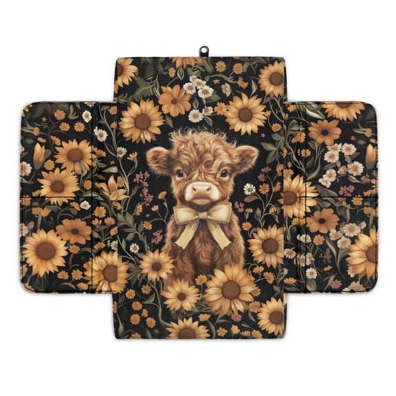 Renewold Highland Cow Sunflower Floral Auto Center Console Cover Armrest Seat Box Cover Protector with 4 Storage Bags Middle Console Pad Arm Rest Covering for Car Side Storage Box for Women Men