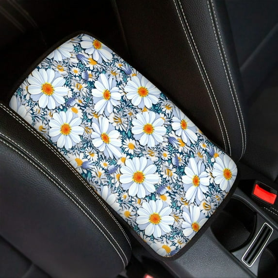 Renewold Hippie Flower Daisy Blue Auto Center Console Cover Pad Universal Fit for SUV Truck Car, Universal Car Armrest Seat Box Cover for Men Women