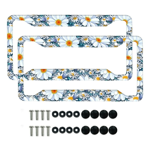 Renewold Hippie Flower Daisy Blue Car Frame License Plate Frames Universal Fit for SUV Truck Vans Sedans, Vanity Tag Frame for Men Women, 2 Pack