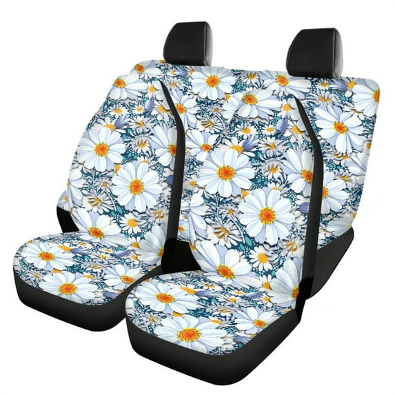 Renewold Hippie Flower Daisy Blue Car Seat Covers Full Set Pack of 4, Universal Fit for Cars,Trucks,SUV,or Van, Auto Interior Accessories Decorations