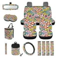 thumbnail image 1 of Renewold Hippie Flower Groovy Car Seat Cover Set 15 PCS, with Steering Wheel Seat Belt Strap Rear View Mirror Cover Trash Can Cup Coaster Keychain Air Vent Storage Bag Universal Fit, 1 of 7