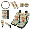 thumbnail image 1 of Renewold Hippie Flower Highland Cow Car Seat Covers Front Back Seat Covers Full Set Car Steering Wheel Cover Armrest Pad Handbrake Cover Gear Shift Cover Seatbelt Pads Car Coasters, 1 of 7