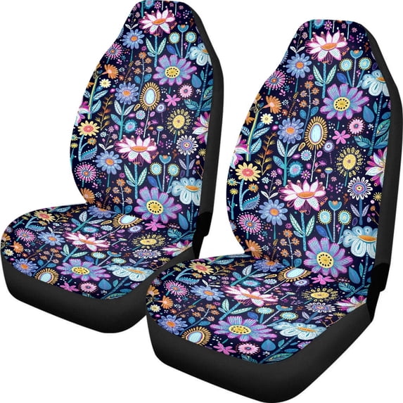 Renewold Hippie Flower Lotus Blue Purple Car Seat Cover Set of 2, Breathable Front Seat Cover Protector Bucket Seats Protector Auto Interior Accessories